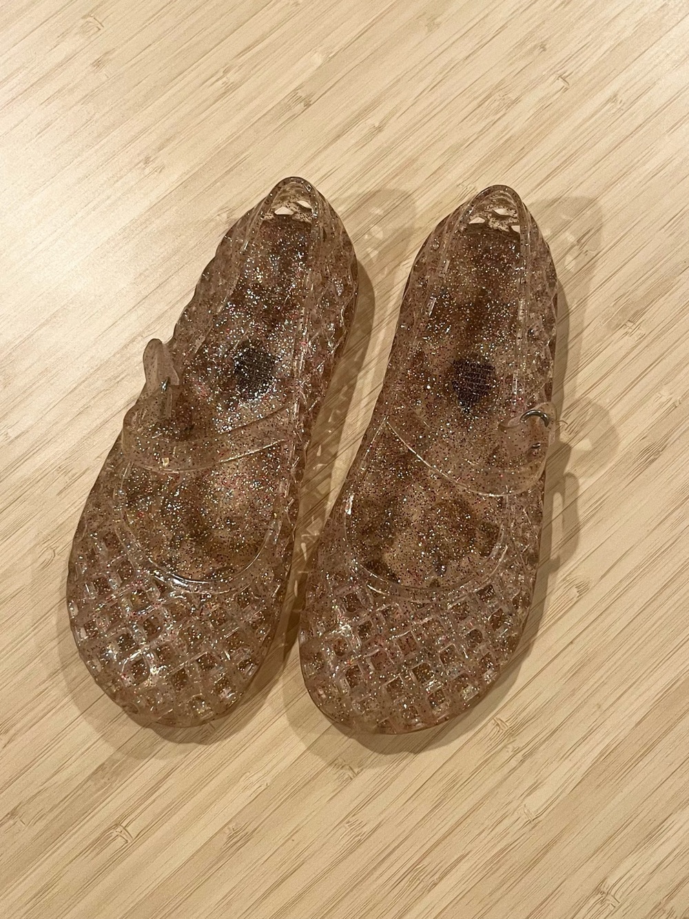 Old Navy Clear Glitter Jelly Sandals - Rose Gold Sparkle